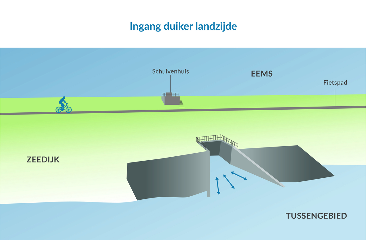 Tekening van de getijdenduiker bij de Dubbele dijk