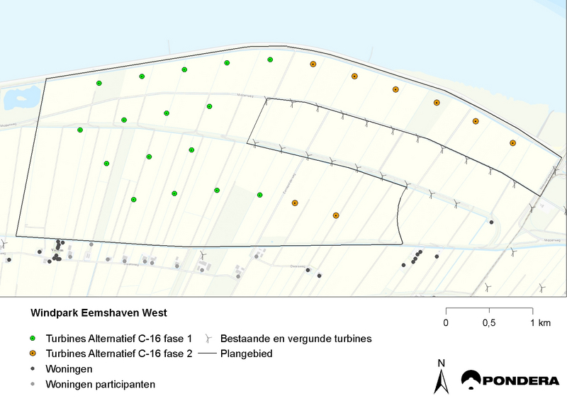 Kaart windpark Eemshaven-West alternatief C16