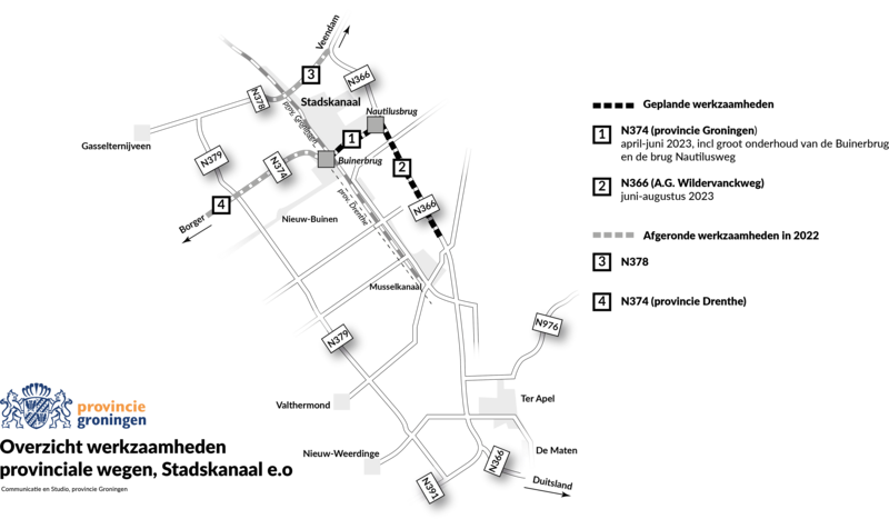 Overzichtskaart werkzaamheden Stadskanaal