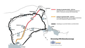 Kaart met stremming N46