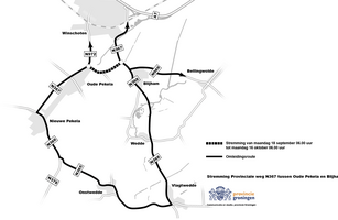 Kaartje van de omleiding Oude Pekela Blijham